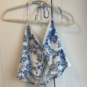 SHEIN Blue and White Floral Lace Camisole